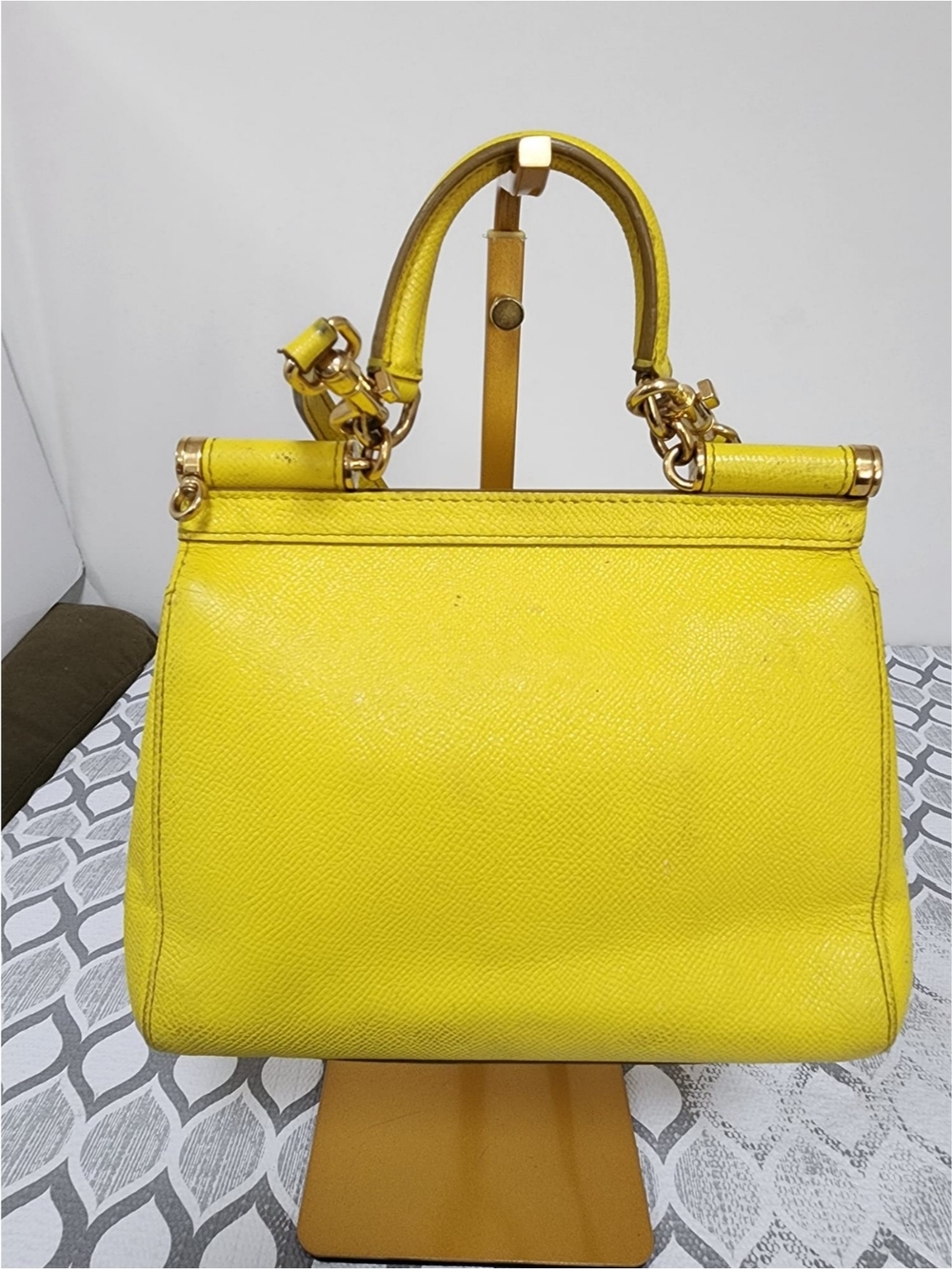 DOLCE & GABBANA Dauphine Small Miss Sicily Satchel Bag Yellow - Picture 3 of 16